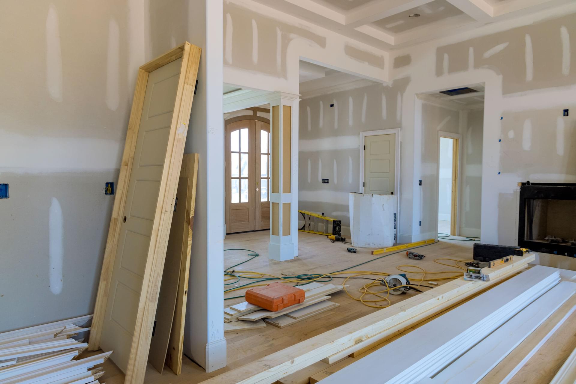 new house construction with stacker wooden material door molding trim