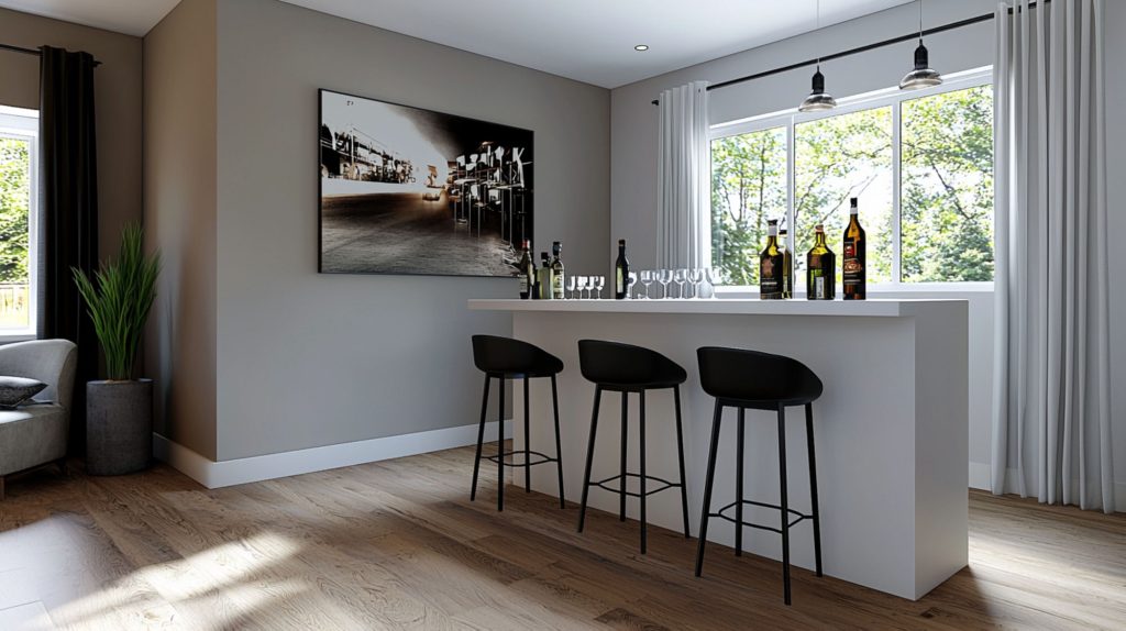 room with picture bottle alcohol wall